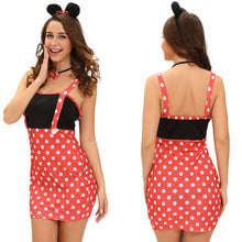 Sexy Womens Funny 4pcs Set Halloween Costume Dot Print Sleeveless Mini Bodycon DressGlovesChokerHairpin Bunny Cosplay Clothes TIML66 TIML66
