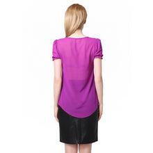 sheerchiffon shirt women blouse deep v neck button front women tops short lantern sleeve blusas purple TIML66