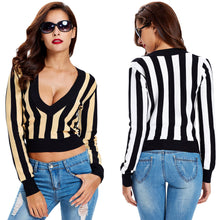 Women Sweaters Pullovers Deep V-neck Crop Tops Striped Long Sleeve Knitted Sweater Outwear Roupas Femininas TIML66 TIML66