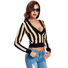 Women Sweaters Pullovers Deep V-neck Crop Tops Striped Long Sleeve Knitted Sweater Outwear Roupas Femininas TIML66 TIML66