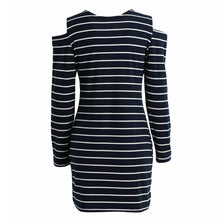 Striped Dress Sexy Women Dress Cut Out Cold Shoulder O-Neck Long Sleeve Ladies Vintage Dress Vestido De Festa TIML66 TIML66