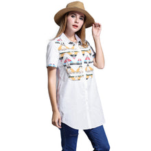 blusa feminina long women blouse plus size geometric pattern women shirt buttons short sleeve asymmetrical hem casual top TIML66