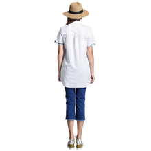 blusa feminina long women blouse plus size geometric pattern women shirt buttons short sleeve asymmetrical hem casual top TIML66