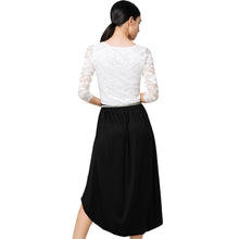 dress 3/4 sleeve lace women mid calf dress asymmetric hem hollow out vintage party dresses vestidos TIML66