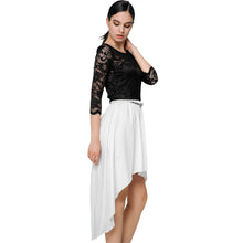 dress 3/4 sleeve lace women mid calf dress asymmetric hem hollow out vintage party dresses vestidos TIML66