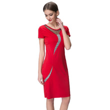 Elegant Women Dress Mesh Round Neck Short Sleeve Back Zipper Solid Color Bodycon Dress Office Dress Vestidos BlackRed TIML66 TIML66