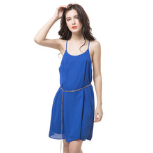 sexy women sleeveless dress scoop neck y back spaghetti strap waist chain party club mini loose beach dress TIML66
