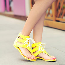women shoes beach gladiator sandals lace up casual sandalias femininas bohemian pu leather flat heel shoes TIML66