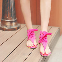 women shoes beach gladiator sandals lace up casual sandalias femininas bohemian pu leather flat heel shoes TIML66