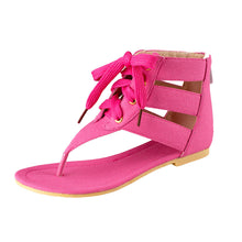 women shoes beach gladiator sandals lace up casual sandalias femininas bohemian pu leather flat heel shoes TIML66