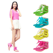 women shoes beach gladiator sandals lace up casual sandalias femininas bohemian pu leather flat heel shoes TIML66
