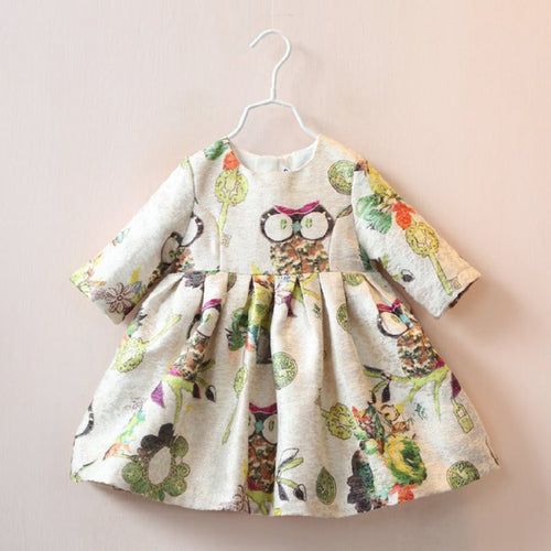 2 years infant baby girls dress half sleeve owl pattern high waist dresses TIML66