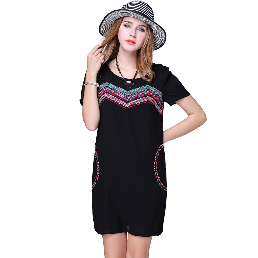 chiffon women dress plus size ribbon elegant party dress short sleeves o neck loose straight offce dress vestido TIML66