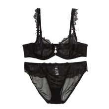 Underwear Women Bra and Panty Set Black Mesh Ultra-thin Plus Size Sexy Lingerie Transparent Lace Bra Set Push Up Brassiere TIML66