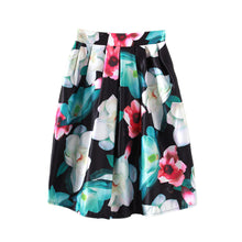 vintage skirts woman retro red blue flower bouquet floral print high waist midi skirts mid calf skirts womens long saia feminina TIML66