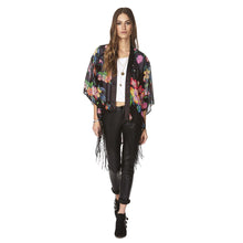 Vintage Women Chiffon Blouses Kimono Floral Print Tassels Fringed Loose Sheer Women Cardigan Thin Outerwear Coat Blusas Black TIML66 TIML66