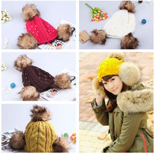 Warm Sweet Girl Hat Faux Fur Ball Knitted Cap Yellow Hats Chapeu Feminino Order Hurry Up  TIML66 TIML66