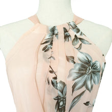 With Belt Sexy Women Chiffon Dress Floral Print Crew Neck Sleeveless Beach Boho Long Maxi Dress Sundress Dress Pink TIML66 TIML66