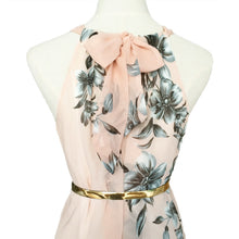 With Belt Sexy Women Chiffon Dress Floral Print Crew Neck Sleeveless Beach Boho Long Maxi Dress Sundress Dress Pink TIML66 TIML66