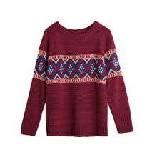 women sweater pullover geometric thick knitting sweater long sleeves knitted top blusas green red khaki TIML66