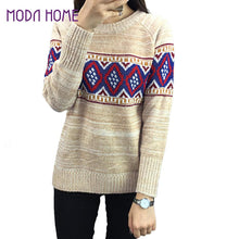 women sweater pullover geometric thick knitting sweater long sleeves knitted top blusas green red khaki TIML66