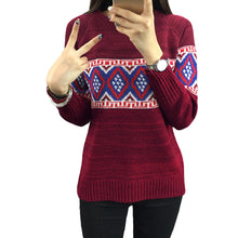 Women Sweater Pullover Geometric Thick Knitting Sweater Long Sleeves Knitted Top Blusas GreenRedKhaki TIML66 TIML66