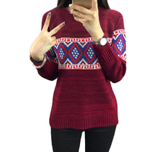 women sweater pullover geometric thick knitting sweater long sleeves knitted top blusas green red khaki TIML66