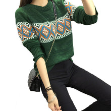Women Sweater Pullover Geometric Thick Knitting Sweater Long Sleeves Knitted Top Blusas GreenRedKhaki TIML66 TIML66