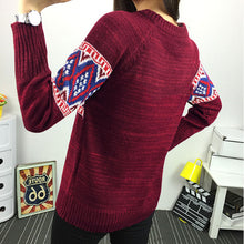 Women Sweater Pullover Geometric Thick Knitting Sweater Long Sleeves Knitted Top Blusas GreenRedKhaki TIML66 TIML66
