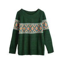 women sweater pullover geometric thick knitting sweater long sleeves knitted top blusas green red khaki TIML66