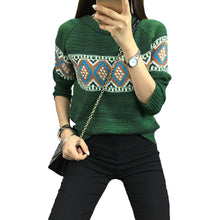 women sweater pullover geometric thick knitting sweater long sleeves knitted top blusas green red khaki TIML66