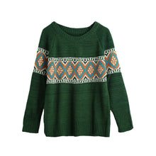 Women Sweater Pullover Geometric Thick Knitting Sweater Long Sleeves Knitted Top Blusas GreenRedKhaki TIML66 TIML66