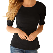 Women Black T-Shirt Lace Up Tunic Top Half Sleeves T shirt Feminina Split Hem Slim Casual Tee Womens Tops  TIML66 TIML66