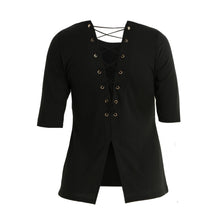 Women Black T-Shirt Lace Up Tunic Top Half Sleeves T shirt Feminina Split Hem Slim Casual Tee Womens Tops  TIML66 TIML66