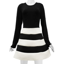women dress long sleeve stripe mini dress o neck sexy slim dress without belt black vestido de festa TIML66