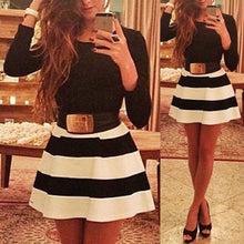 women dress long sleeve stripe mini dress o neck sexy slim dress without belt black vestido de festa TIML66