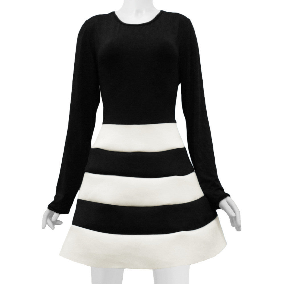 women dress long sleeve stripe mini dress o neck sexy slim dress without belt black vestido de festa TIML66