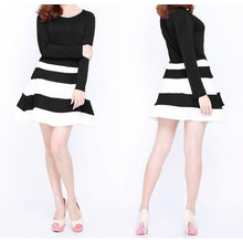 women dress long sleeve stripe mini dress o neck sexy slim dress without belt black vestido de festa TIML66