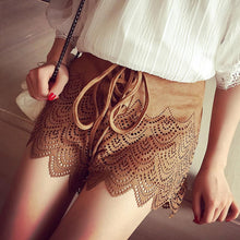 women faux suede shorts retro lace up hollow out zipperclosure sexy women shorts feminino brown TIML66