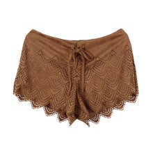 women faux suede shorts retro lace up hollow out zipperclosure sexy women shorts feminino brown TIML66