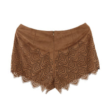 women faux suede shorts retro lace up hollow out zipperclosure sexy women shorts feminino brown TIML66