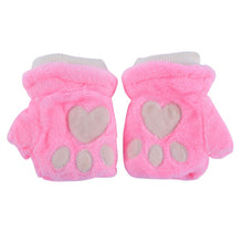 women girls fingerless warm fur fleece gloves cute mittens wrist glove TIML66