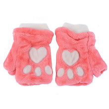 women girls fingerless warm fur fleece gloves cute mittens wrist glove TIML66