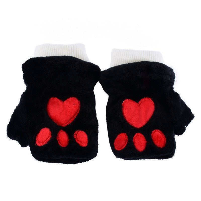 women girls fingerless warm fur fleece gloves cute mittens wrist glove TIML66