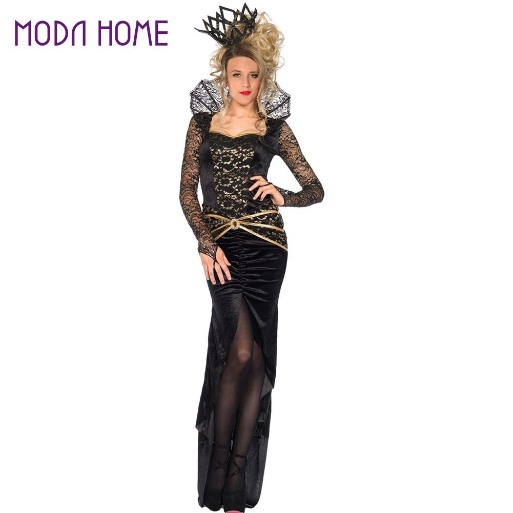 women halloween costumes sexy disfraces adultos role play evil queen dress stand neck slit front lace gem belt cosplay clothes TIML66