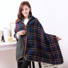 Women Hooded Ponchos Capes Long Shawl Plaid Print Button Elegant Oversize Loose Pashmina Aztec Outwear Casacos Femininos Tippet TIML66 TIML66