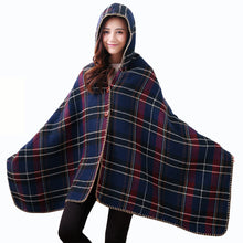 women hooded ponchos capes long shawl plaid print button elegant oversize loose pashmina aztec outwearcasacos femininos tippet TIML66