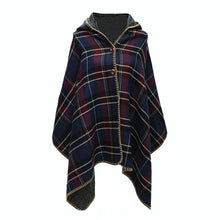 Women Hooded Ponchos Capes Long Shawl Plaid Print Button Elegant Oversize Loose Pashmina Aztec Outwear Casacos Femininos Tippet TIML66 TIML66