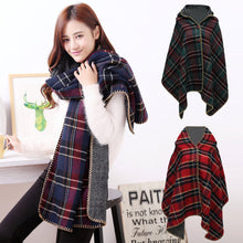 Women Hooded Ponchos Capes Long Shawl Plaid Print Button Elegant Oversize Loose Pashmina Aztec Outwear Casacos Femininos Tippet TIML66 TIML66