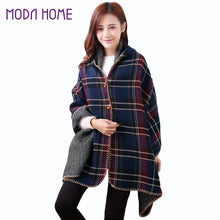 women hooded ponchos capes long shawl plaid print button elegant oversize loose pashmina aztec outwearcasacos femininos tippet TIML66